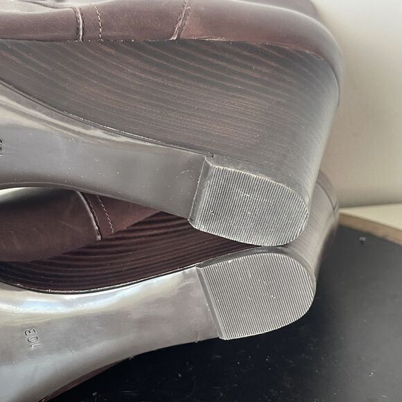 Ralph Lauren Booties Wedge Heel Women's Size 10 B Brown Tamia Leather Lace Up - Picture 11 of 13